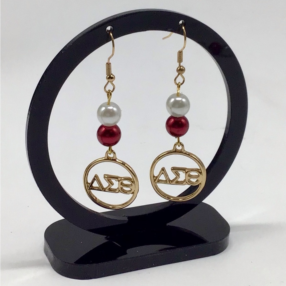 Delta Sigma Theta Gold and Red Dangle Earrings